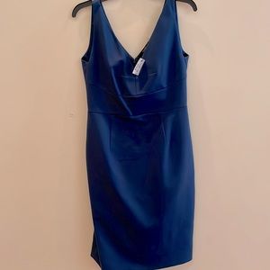 Blue Tahari dress, brand new, fully lined, deep V neckline in front and back